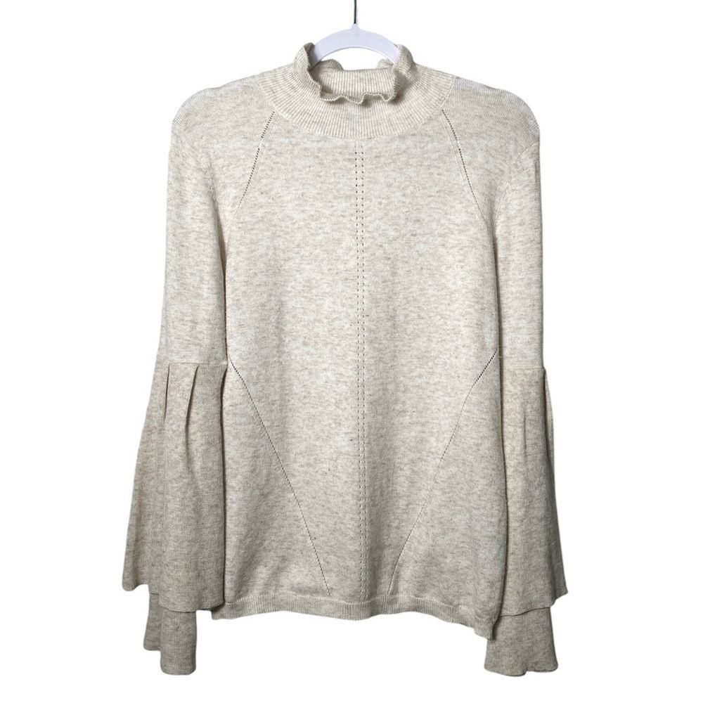 Knyt & Lynk Cream Colored Mock Neck Sweater Double Bell Sleeves Women's Size Med